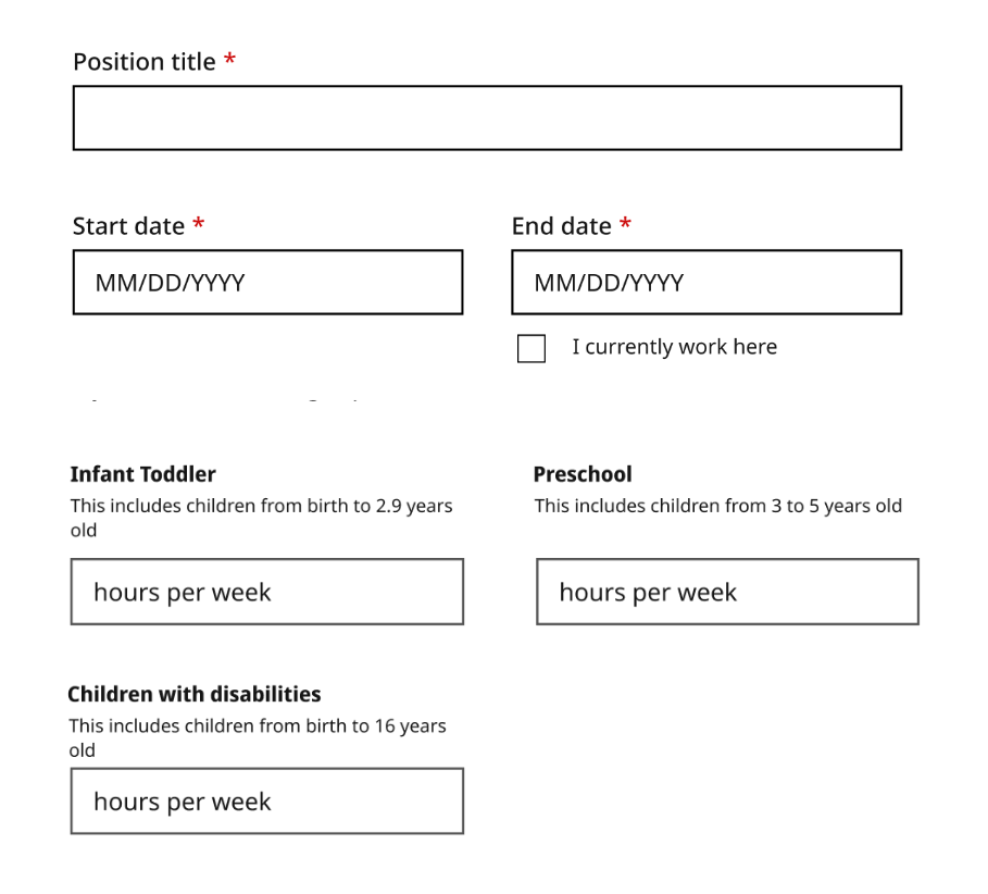 First iteration of form design collecting information about previous experience: One time frame for a program was too limiting for educators.