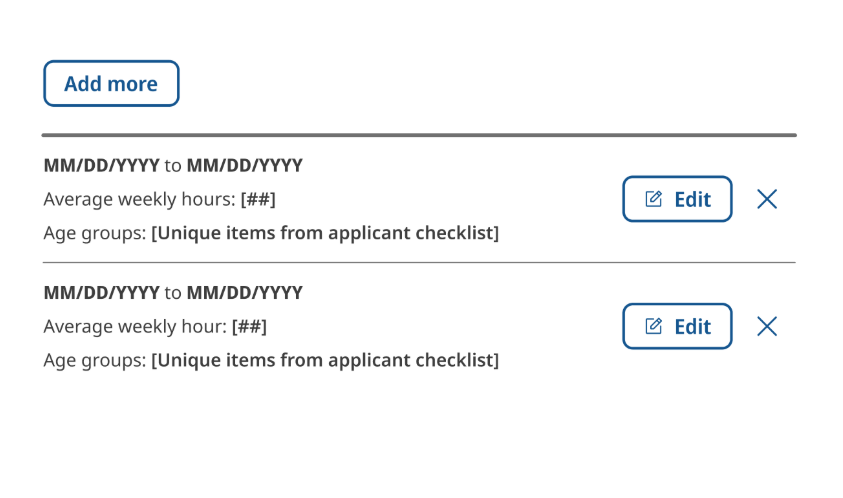 Final applicant approach: Right balance by asking for average weekly hours and age groups worked with.